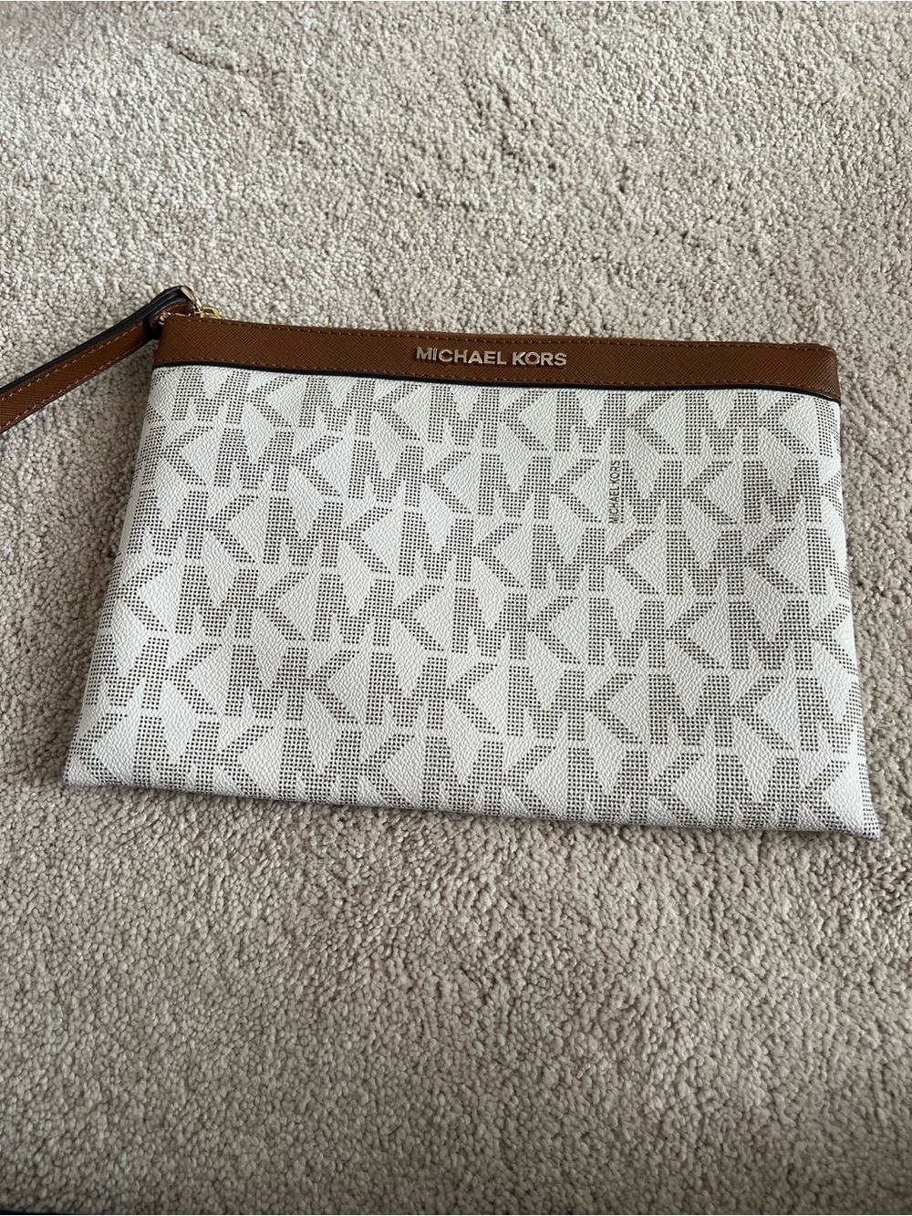 Michael Kors Light Pink Interior Wristlet with Brown Trim
